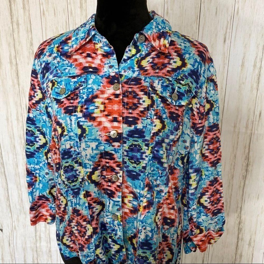 Ruby Rd Aztec ikat linen jacket blouse size large - Picture 4 of 7